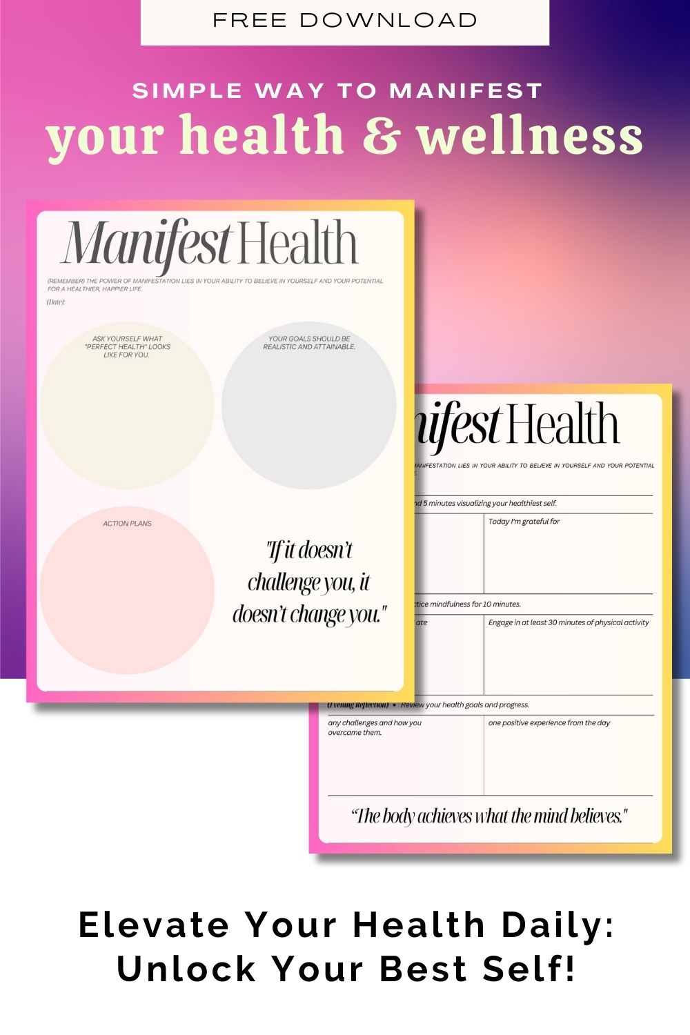 Manifesting health worksheet